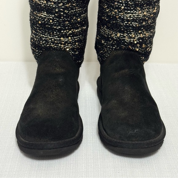 UGG Australia CAMAYA Women's Black/Gold Suede Knit Sequin BOOTS 1006711 Size 7 - Picture 7 of 16